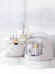 1pc Makeup Storage Box With Dustproof Lid, Portable Handle, Jewelry Organizer On Vanity, Desk, Bathroom - White - View 3