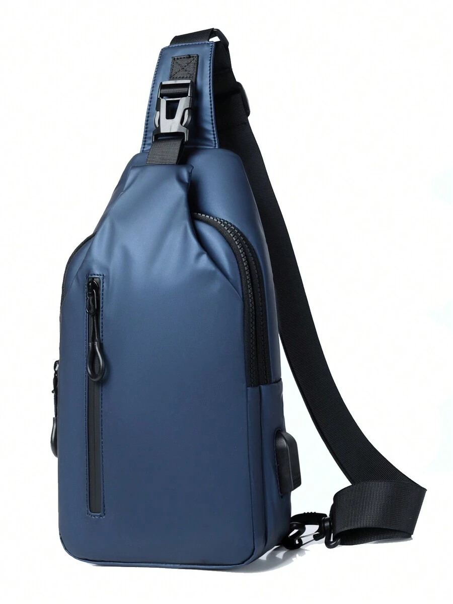 男士防水休閒胸包帶 USB 端口吊帶包胸包單肩包防水可調節肩帶度假必備品旅行度假遠足運動健身房通勤休閒純色聖誕禮物男士男朋友丈夫大學生青少年男士禮物