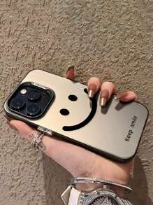 1pc IMD Transparent Black "Keep Smiling" Phone Case Compatible With IPhone 13 14 Pro Max 11,International Version, Not The Domestic Version - Multicolor - View 2