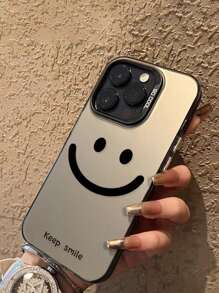 1pc IMD Transparent Black "Keep Smiling" Phone Case Compatible With IPhone 13 14 Pro Max 11,International Version, Not The Domestic Version - Multicolor - View 3