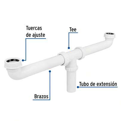 Céspol doble para fregadero, polipropileno, 1-1/2", Foset