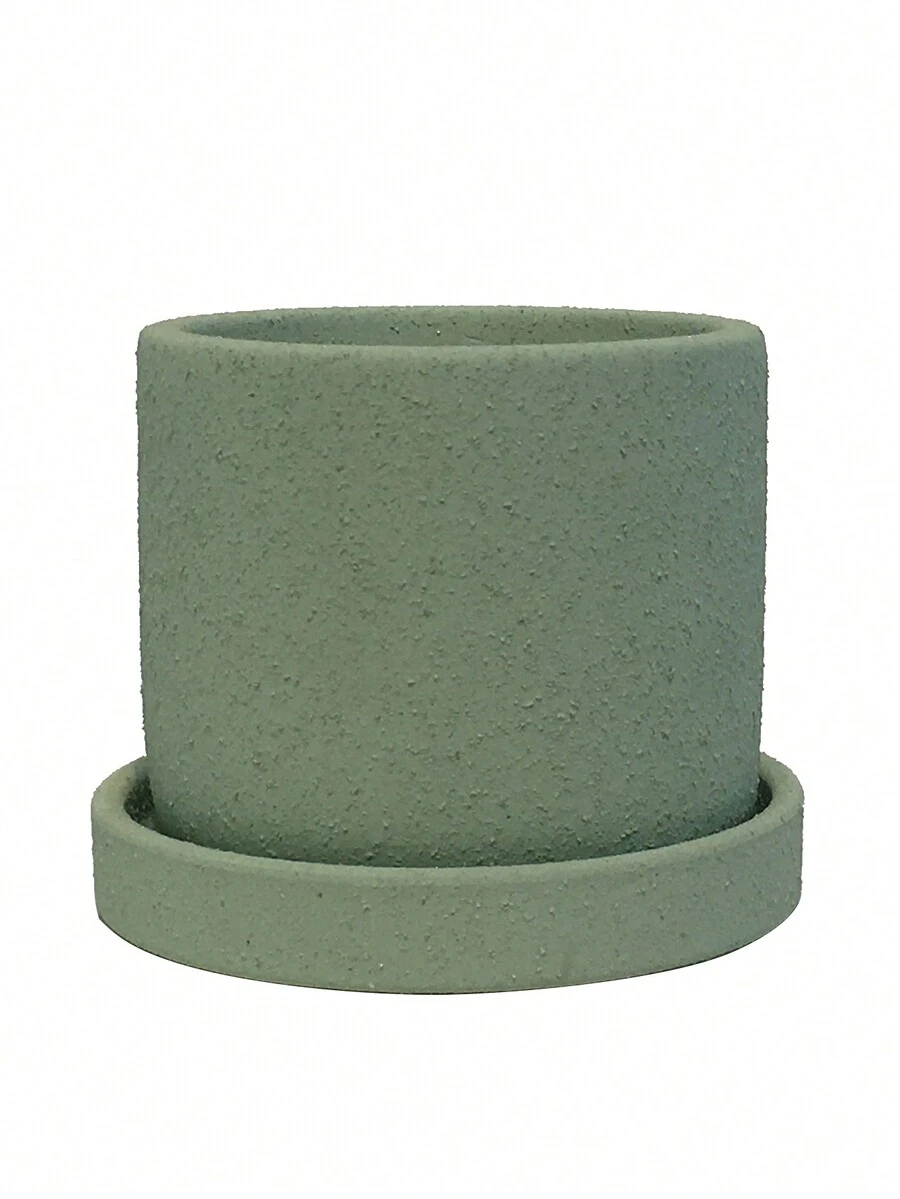 1組創意彩色小水泥花盆帶碟小綠植 - 薄荷綠 - 查看 1