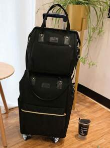 2入組行李車箱包,大容量便攜旅行登機組合,輕量旅行收納背包附有輪子,擴展折疊輪式運動背包組合,便攜行李箱車背包組合,乘坐旅行背包組合,大容量行李車背包組合,旅行收納滾動背包組合,附輪子行李箱滾動背包旅行收納背包,適用於飛機列車,針對女性、女孩、學生,校園宿舍必備,旅行必備 - 黑色 - 查看 3