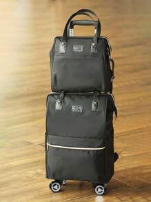 2入組行李車箱包,大容量便攜旅行登機組合,輕量旅行收納背包附有輪子,擴展折疊輪式運動背包組合,便攜行李箱車背包組合,乘坐旅行背包組合,大容量行李車背包組合,旅行收納滾動背包組合,附輪子行李箱滾動背包旅行收納背包,適用於飛機列車,針對女性、女孩、學生,校園宿舍必備,旅行必備 - 黑色 - 查看 4