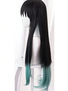 Wig Black Hair With Water Green Highlights Muichiro Pillar Of Mist Hunter Anime Cosplay - 黑色 - 查看 2