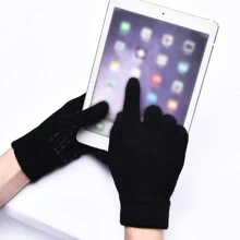 2入組男女冬季保暖針織手套,加絨時尚觸屏手套