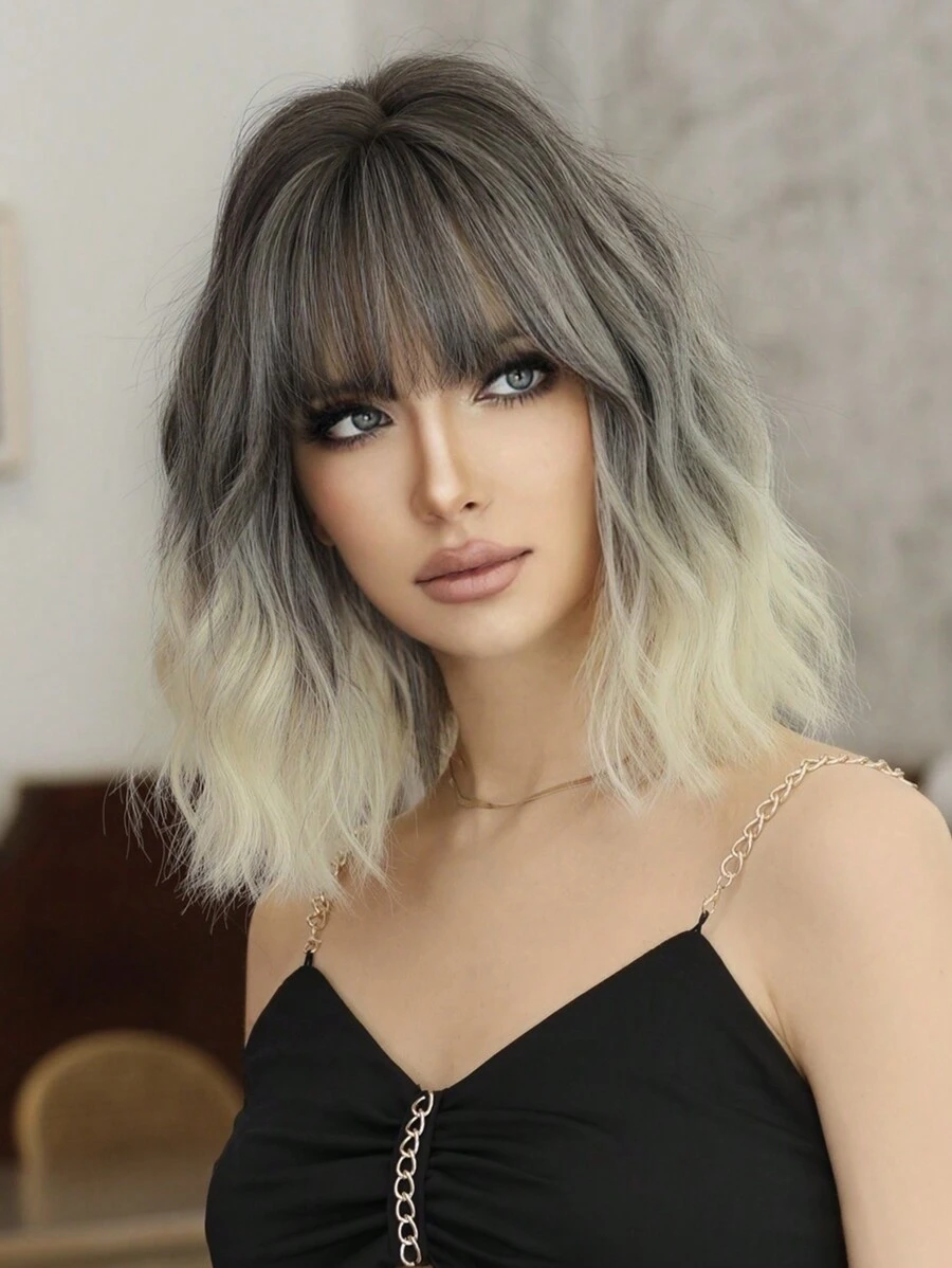 Sợi tổng hợp Ngắn Dợn sóng Xám Tóc giả Tóc mái Ash Bóng Ánh sáng Vàng Tóc giả Đối với phụ nữ Hóa trang Hằng ngày Buổi tiệc Sử dụng Halloween Trang phục Giáng sinh Chống nóng Tóc giả 12 - Xem 1