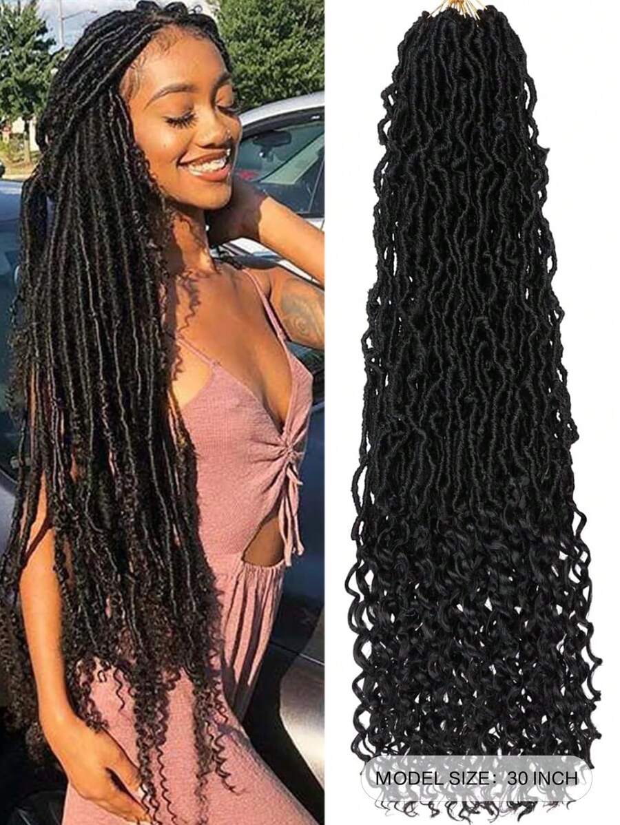 1-3 Gói Tóc Giả Dreadlocks Móc Sợi Mới, Tóc Nối Xoăn Đen Tự Nhiên, Tóc Dreadlocks Móc Sợi Tổng Hợp Dài Mềm Mại, Tóc Nối Dreadlocks Phong Cách Bohemian, Quà Giáng Sinh Cho Phụ Nữ (12 Sợi/Gói, 1b#) - màu đen - Xem 1