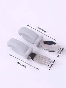 1set/2pcs Stainless Steel Short Handle Fork & Spoon Set For Babies' Self-feeding Training, Including Cartoon Silicone Fork, Etc.