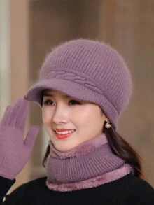 1組【1帽子+1圍巾】女性帽子和圍巾組合,秋冬基本針織貝雷帽 /無邊帽和棒球帽,溫暖兩件套組合,y2k帽子組 - 淡紫色 - 查看 3