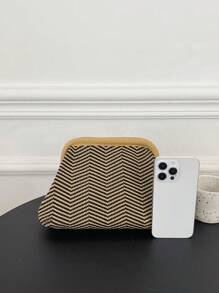 CALINNL Bolso de embrague de mujer con rayas geométricas de ganchillo, de uso multipropósito como bolsa de cosméticos, bolsa de compras, bolsa de viaje