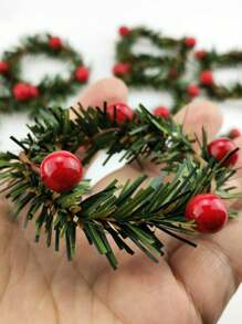 5pcs Christmas Decorative Red Berry Pinecone Floral Wreath Napkin Rings, Handmade Creative Woven Napkin Holder, Table Center Decoration - Green - View 6