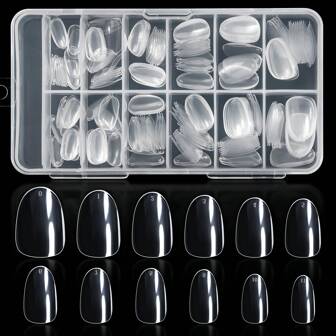 240pcs Short Transparent Oval/Almond Design False Nails, 12 Sizes Soft Gel Full Cover Fake Nails For Home Diy And Nail Salons Upgrade Your Style Press On Nails Nail Supplies