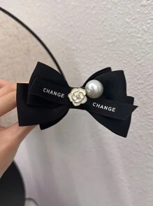 1pc French Style Camellia Flower Faux Pearl Bow Hair Clip For Women, Retro Ball Head Grab Clip Elegant Valentine's Day Valentines Claw Clips Hair Claws Hair Barrettes, School Stuff, College, Pearl Hair Accessories, Winter Outfit For Women, Bows, Cute