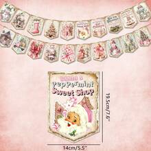 粉色圣诞装饰复古风格圣诞横幅，传统复古圣诞老人彩旗复古圣诞快乐装饰品适用于室内壁炉家庭办公室圣诞节假期新年派对，万圣节，万圣节装饰 - 淺粉色 - 查看 3