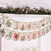 粉色圣诞装饰复古风格圣诞横幅，传统复古圣诞老人彩旗复古圣诞快乐装饰品适用于室内壁炉家庭办公室圣诞节假期新年派对，万圣节，万圣节装饰 - 淺粉色 - 查看 4