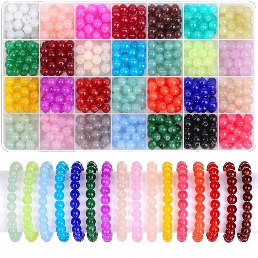 700 顆 28 色 8 毫米混色玻璃珠水晶珠用於手鍊首飾製作 Diy 裝飾品 - 彩色 - 查看 1