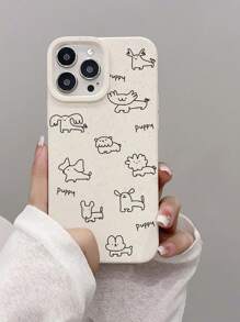 1入圖形奇特的醜可愛線條畫狗紋路手機殼 - 白色 - 查看 3