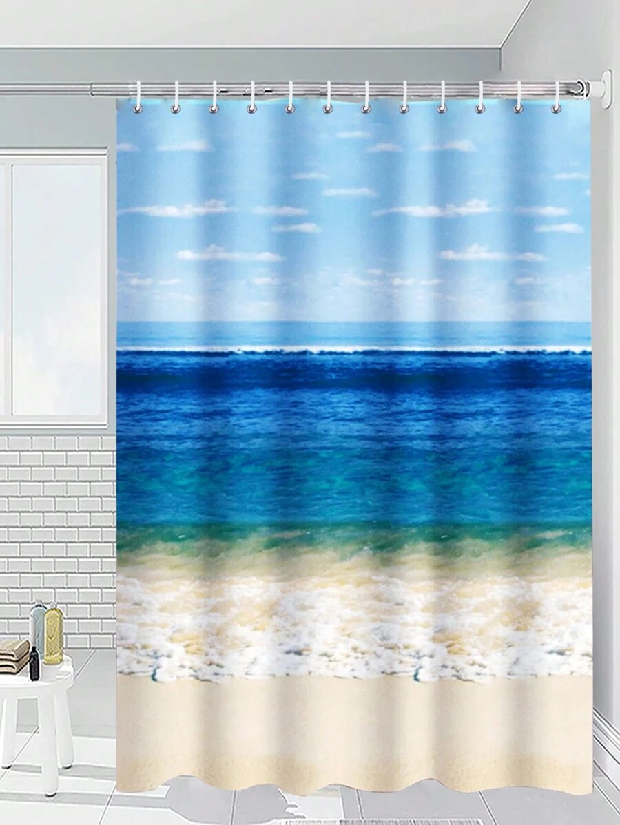 Sea Print Shower Curtain - Multicolor - View 1