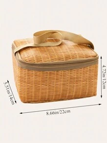 1 件便携式柳条藤条户外野餐包防水餐具隔热保温冷藏食品容器篮适用于露营野餐隔热野餐包适合青少年和工人适合返校教室隔热冷藏午餐包适合户外旅行轻便可折叠大容量适合家庭露营适合儿童适合男女老少保温午餐袋午餐盒袋学校午餐盒多功能野餐包 - 卡其色 - 查看 3