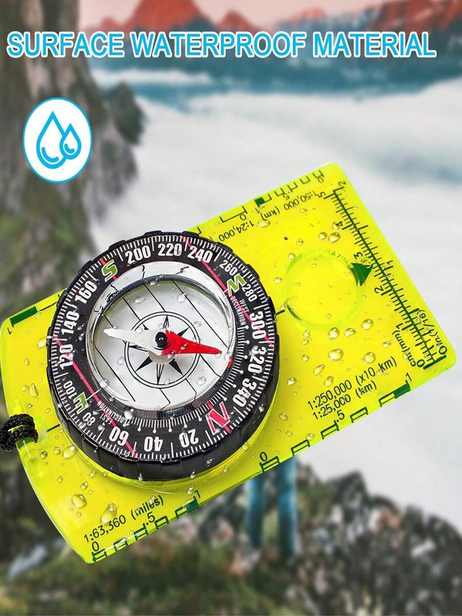 1pc Outdoor Multifunctional Compass With Map Scale, Survey Magnifier, And Survey Compass - Camping And Climbing Tool - Green - View 1