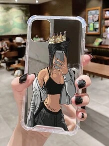 1 szt Biały Kreskówki Kobieta Selfie Wzór Akrylowy Galwanizowany Lustrzane etui na telefon Dla Jabłko iPhone