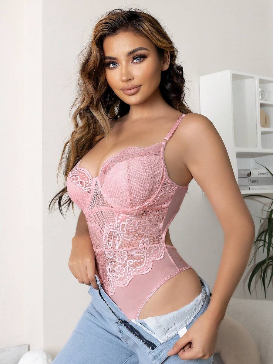 V領女性蕾絲連身背心,一片式性感內衣