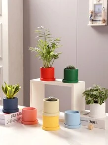 1 Bộ Đầy màu sắc sáng tạo Nhỏ bé Xi măng Chậu hoa Với Đĩa Đối với Nhỏ bé Màu xanh lá Trồng - Màu xanh nhạt - Xem 6