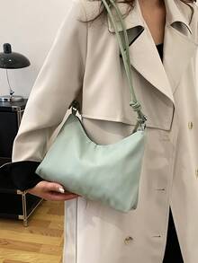 Bolso De Hombro De Moda, Color Sólido Casual Y Sencillo - verde menta - Ver 5