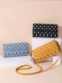 最熱跨境銷售女士錢包斜挎包新潮流波點手機包大容量肩背包手拿包 - 藍色 - 查看 3
