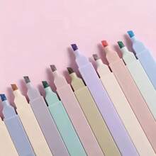 12 different random colors Soft-tipped Light-colored Highlighter Marker Set For Students To Draw Key Points And Make Journals - Multicolor - View 1