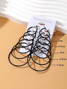 6 Pairs Of Black Metal Earrings With Large Circles And Exaggerated Earrings Set - Black - View 6