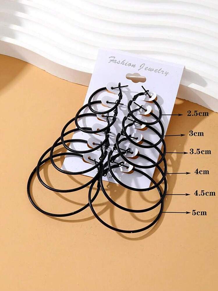 6 Của Đen Hoa tai kim loại Với Lớn Vòng tròn Và Quá quắt Bộ bông tai - màu đen - Xem 6