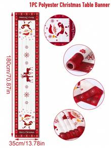 1pc Santa Claus Pattern Polyester Tablecloth/Table Runner, Suitable For Decorating Christmas Party At Home - AND - View 3