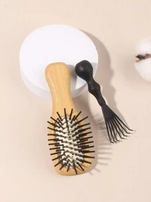 2入組迷你氣墊按摩木柄梳套裝,袖珍便攜家用旅行髮刷,含梳子清潔刷