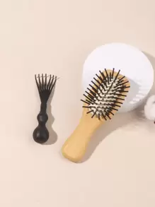 2入組迷你氣墊按摩木柄梳套裝,袖珍便攜家用旅行髮刷,含梳子清潔刷