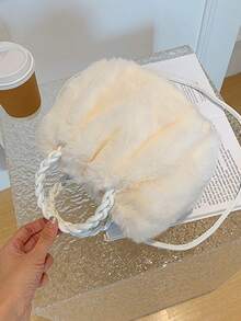 Solid Color Minimalist Plush Women's Handbag - Beige - View 6