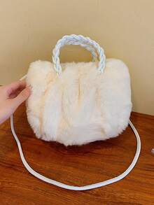 Solid Color Minimalist Plush Women's Handbag - Beige - View 5