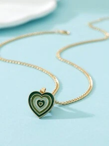 1入組時尚個性化金屬質感漸層綠色Love心形吊墜女性項鍊,最好禮物適用於日期