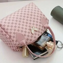 Butterfly Decor Throw Pillow Casual Shoulder Bag, Lightweight Handbag Cylindrical Tote Bag - Pink - View 6