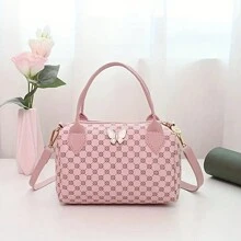 Butterfly Decor Throw Pillow Casual Shoulder Bag, Lightweight Handbag Cylindrical Tote Bag - Pink - View 2