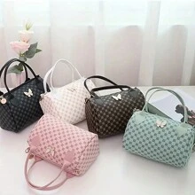 Butterfly Decor Throw Pillow Casual Shoulder Bag, Lightweight Handbag Cylindrical Tote Bag - Pink - View 4