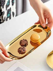 1pc Stainless Steel Gold Oval Platter Stand For Home Use, Space Saving Plate Stand For Cake And Steak - Gold - View 4