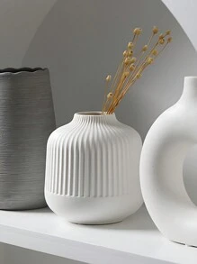 1 件防碎陶瓷塑料花瓶 - 现代简约光泽白色几何轮廓,带纹理哑光细节,不易破碎的桌面装饰,适用于客厅/办公室/画廊,四季单色艺术中心装饰品 - 白色 - 查看 3