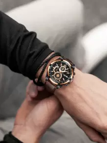 VA VA VOOM 1 Peça Relógio de Quartzo Masculino Estilo Esportivo Preto e Dourado Rosa e Prata 46mm Mostrador Grande Homem Relógio Movimento Original Casual Moda Estilo Militar Presente de Casal Série de Corrida Relógio para Homens