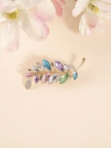 1個華麗的葉形鑲嵌鋅合金胸針,為女性時尚珠寶配飾,服裝裝飾帶來點綴 - 彩色 - 查看 3