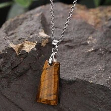 1入組/10色/天然寶石水晶梯形吊墜銀鍊項鍊,假期t恤穿搭適用,男女款