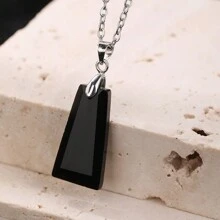 1入組/10色/天然寶石水晶梯形吊墜銀鍊項鍊,假期t恤穿搭適用,男女款