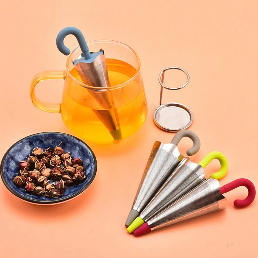 創意傘形茶漏,硅膠不鏽鋼茶隔,家用茶過濾器,創意茶漏 - 顏色隨機 - 查看 1