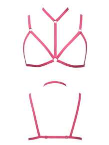 時尚束帶內衣性感粉色中空裝飾配件 - 玫紅色 - 查看 4